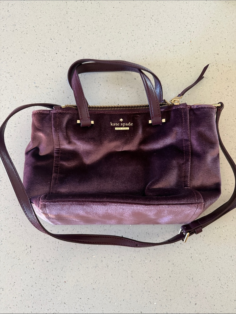kate spade Plum Velvet Shoulder Bag with Leather Trim